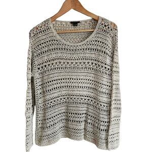 Theory SMALL white gray crew-neck long-sleeve knit sweater cottagecore cozycore